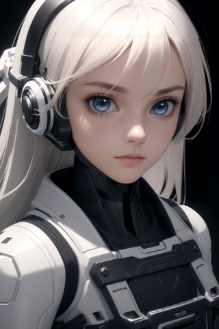 (close up on face:1.4),(masterpiece:1.2), (best quality:1.2), newest, intricate details, ai-generated, perfect anatomy, light theme, depth of field, bokeh, volumetric light,iridescent light, futuristic goggles on eyes,1 soldier women, white long hair, futuristic space ship as background, (wearing futuristic multi layered exoskeleton), futuristic instrumentation, (embossing decoration on body), (deep black trim on exoskeleton),