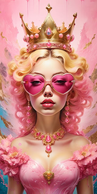 princess peach, wearing ((pink heartshaped sunglasses)) and ((small golden crown)), blonde hair, 8k resolution photorealistic masterpiece, intricately detailed fluid painting, by Jean Baptiste Monge, acrylic: colorful watercolor art, cinematic lighting, maximalist photoillustration, 8k resolution concept art intricately detailed, complex, elegant, expansive, fantastical, psychedelic realism, dripping paint, paint splatter, greg rutkowski,


detailmaster2, photo r3al, dreamwave