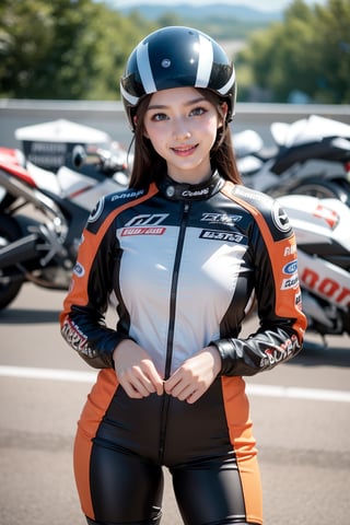 sweet smile,
average_breast, 
bright pupils, 
clear eyes, 
( ),
(Saturation: -0.2),
(Contrast: -0.5),
the most beautiful image I have ever seen, volume rendering, Realism, kpop idol, ,


racing safe suit,
racing safe helmet,
background(road,gp motorbike,)
(holding racing safe helmet and standing beside racing motorbike. )
()
()
confront view,
soft focus.
Soft and gentle ambiance
,1 girl,yhmotorbike