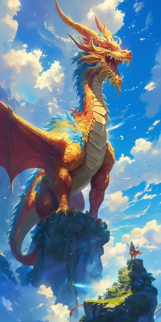 sunny day, fantasy theme,high_resolution, masterpiece, bright, cloudstick, majestic,scenery, more detail XL, Flying Dragon