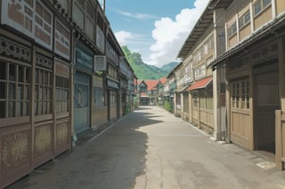 architecture, building, (shophouse), cityscape, scenery, Southeast Asia, George Town, Penang, vintage, historical, heritage, orange tiled roof, pedestrian arcade, narrow facade, long windows, people, crowd, street vendors, road, perfect proportions, perfect perspective, 8k, masterpiece, best quality, high_resolution, high detail, photorealistic