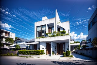 Masterpiece, high quality, octane 3D render image of a house in Vietnam, designed by Zaha Hadid, Bill Bensley, incredible shaping, black mix white colors, random materials. Full HD, super detail.,Enhance