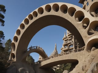 Fibonacci sequence arch bridge, Gaudi style,Monster,Leonardo Style,detailmaster2,photo r3al,Movie Still, illustration,jyutaku