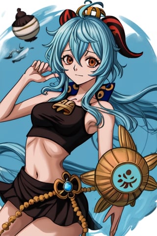 nami, karakter one piece, navigator, rambut coklat, payudara size f, croptop hitam, rok pendek hitam, kapal bajak laut, high quality, illustration,yoimiyadef,ganyu \(genshin impact\)