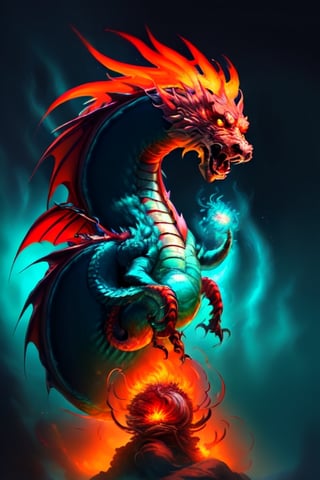 fluming sun dragon, fire, illustration, high quality, expert illustration, 