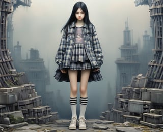 Create a promotional stereogram picture capturing the beautiful young emo girl, "What Dreams May Come",( style watercolors )ultrarealistic, soft lighting, 128k, ((emo hair style,knee socks, checkered short skirt,emo clothes, sexy erect nipples, )),stworki,flat chested,skirtliftfragile mental state of a young nude girl losing herself in the virtual realm with a touch of cyberpunk. Depict her being consumed by a she devil-like figure looms behind, symbolizing her impending demise, . Use ultra high-quality digital photography techniques to emphasize realism and professionalism in this haunting narrative. ray tracing. Incorporate the element of brimstone to intensify the dramatic effect, showcasing the fragility of the protagonist as her youth is crushed by the weight of despair.  35% ink painting  35% water color 30% realistic photo,xxmixgirl,fantasy art,huoshen,fantasy00d,CyberpunkWorld