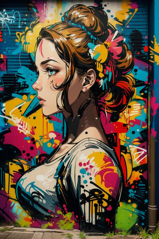 2D, graffitiStyle, (graffiti of perfect girl, random view, solo: 1.5), casual outfit, vibrant, detailed, very attractive, elegant face, sport figure, abstract, masterpiece, high quality, splashes of paint, dynamic pose, ,graffitiStyle