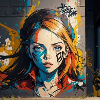 2D, graffitiStyle, (graffiti of perfect girl, random view, solo: 1.5), casual outfit, vibrant, detailed, very attractive, elegant face, sport figure, abstract, masterpiece, high quality, splashes of paint, dynamic pose, ,graffitiStyle,Anime