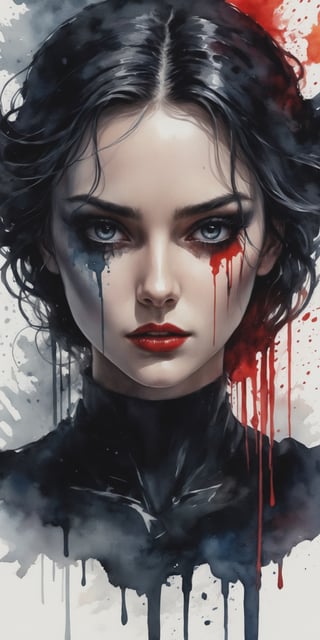 masterpiece, high_res, high quality, splash art style, watercolors, 
create the personification of all phobias in the face of a beautiful young woman. The setting should be dark and gothic, the heroine of the composition should be frightening despite her beauty. Use the experience of horror films and the style of the best artists in the gothic style. The palette should be dark and contrasting.
incredibly detailed, aesthetic, absurdes, creepy, horror, thriller,Leonardo Style