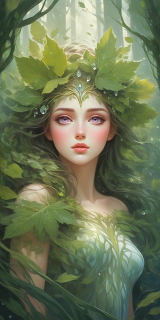masterpiece, high_res, high quality, 
create abstract piciture with surrealism, abstract and fantasy elements in flat style. a woman of incredible beauty in the role of a forest dryad, with her beauty she is able to conquer the world, with her elegance to win any heart, with her tenderness to melt any ice. Beautiful hair the color of spring leaves enhances the beauty of her pink eyes. The patterns on the face are somewhat reminiscent of geometric shapes. Autumn foliage is her dress. Summer morning dew is her tears. With his cruelty, man made her as cold as winter. Fate made her the living embodiment of all four seasons.
extremely detailed, elegant drawning, ink and pencil style, realism in absurdes picture, truly masterpiece artwork, award winning,Flat vector art