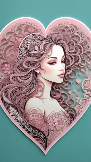 sticker art, masterpiece, soft tones, pale mate pink palette, zentangle oramente makes the silhoutte of woman on intricate valentine heart background. Intricate, elegant, gentle,, aesthetic, abstract, sharp focus, symmetry, sensual,
fusion different artstyles, make a highly detailed painting, award-winning painting, wonderful painting,sticker