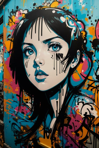 2D, graffitiStyle, (graffiti of perfect girl, random view, solo: 1.5), casual outfit, vibrant, detailed, very attractive, elegant face, sport figure, abstract, masterpiece, high quality, splashes of paint, dynamic pose, ,graffitiStyle,Anime