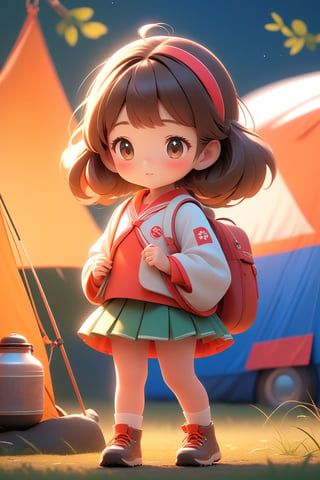 best quality, masterpiece, beautiful and aesthetic, vibrant color, Exquisite details and textures, Warm tone, ultra realistic illustration,	(cute Japanese girl, 9year old:1.5),	(Camping theme:1.4), camping with my dad,	cute eyes, big eyes,	(a surprised look:1.3),	cinematic lighting, ambient lighting, sidelighting, cinematic shot,	siena natural ratio, children's body, anime style, head to toe,	dark brown bun hair,	wearing a cheerleader uniform, squatting,	underwear, white panties, ultra hd, realistic, vivid colors, highly detailed, UHD drawing, perfect composition, beautiful detailed intricate insanely detailed octane render trending on artstation, 8k artistic photography, photorealistic concept art, soft natural volumetric cinematic perfect light. 