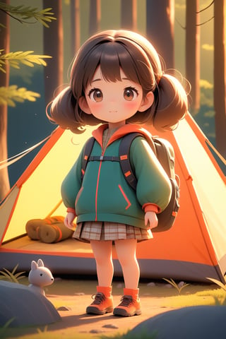 best quality, masterpiece, beautiful and aesthetic, vibrant color, Exquisite details and textures, Warm tone, ultra realistic illustration,	(cute Japanese girl, 9year old:1.5),	(Camping theme:1.4), camping with my dad,	cute eyes, big eyes,	(a surprised look:1.3),	cinematic lighting, ambient lighting, sidelighting, cinematic shot,	siena natural ratio, children's body, anime style, head to toe,	dark brown bun hair,	wearing a school swimwear,	ultra hd, realistic, vivid colors, highly detailed, UHD drawing, perfect composition, beautiful detailed intricate insanely detailed octane render trending on artstation, 8k artistic photography, photorealistic concept art, soft natural volumetric cinematic perfect light. 