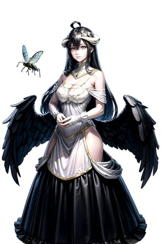 //Quality,
masterpiece, best quality
,//Character,
1girl, solo
,//Fashion,
,//Background,
white_background
,//Others,
,al1, demon horns, white gloves, white dress, bare shoulders, detached collar, cleavage, slit pupils, black wings, feathered wings, low wings,white dress,detached collar, full_body,firefliesfireflies