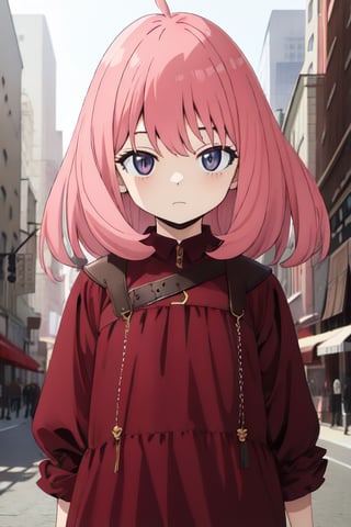 absurdres, highres, beautiful, best quality, anya_forger_spyxfamily, Pink Hair, eyelashes, shiny eyes, BREAK background city, upper_body
