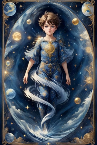 A boy, tarot card " The world " pattern