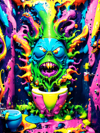 A crazy cool comical cartoon creature, vivid psychedelic bathroom humor, best quality, CartooNuclear Meltdown style 