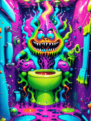 A crazy cool comical cartoon creature, vivid psychedelic bathroom humor, best quality, CartooNuclear Meltdown style 