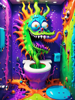 A crazy cool comical cartoon creature, vivid psychedelic bathroom humor, best quality, CartooNuclear Meltdown style 