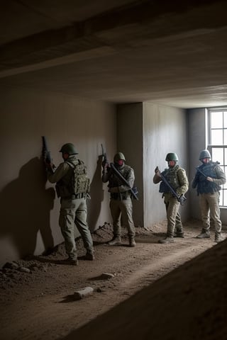 four preppers ready to defend their bunker from an attack