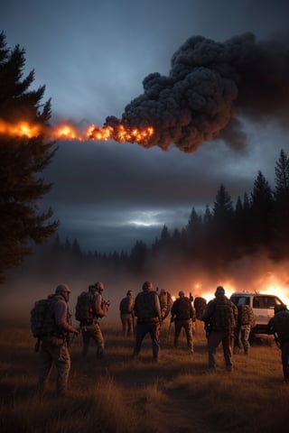 group of preppers defending their territory from a zombie attack