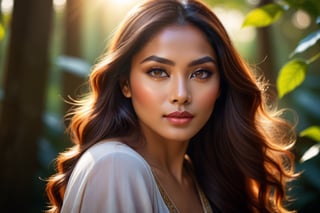 (best quality,realistic:1.2),outdoor,cinematic, Indonesian/European women portrait,beautiful detailed eyes,beautiful detailed lips,soft flowing hair,dramatic lighting,vibrant colors,subtle bokeh,expressive pose,sunlight streaming through trees,gentle breeze,emotional depth,graceful movement,serene atmosphere,classical beauty,contemplative expression,impressive facial features,confidence and strength,radiating inner beauty,unforgettable presence,dynamic composition