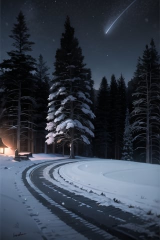 snow, dark background, night, nighttime, ghibli style