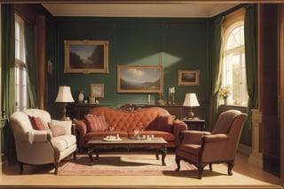 (masterpiece), best quality, living room, medium shot, oil painting, classic painting
