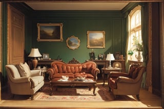 (masterpiece), best quality, living room, medium shot, oil painting, classic painting
