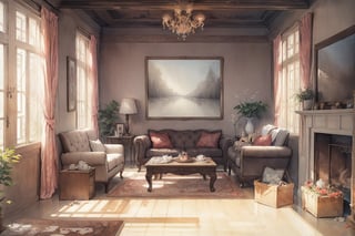 (masterpiece), best quality, living room, medium shot, ChineseWatercolorPainting