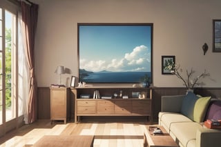 (masterpiece), best quality, living room, medium shot, Studio Ghibli