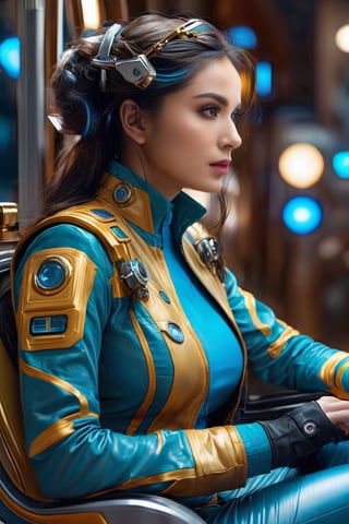 digital art, 8k, an otherworldly time traveller sitting on her time machine, side view, insanelly detailled, beautiful look, detailed hair, ultra focus, face illumined, face detailed, by Razumov and Volegov,   hyperrealism painting concept art, detailed character design, matte painting, sharp focus, 

aesthetic portrait, detailmaster2