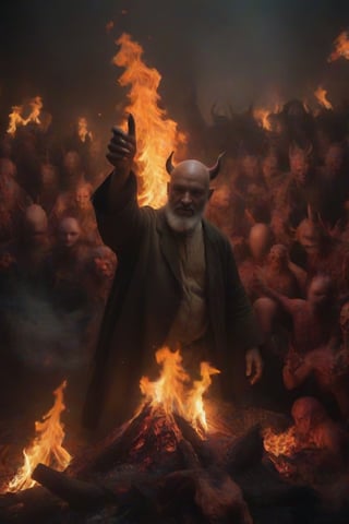 muslim man is taking selfie in hell, thumbs up, kudos, background of happy devils and demons, by Hieronymus Bosch, Steve McCurry, by Lee Jeffries, by Jeremy Mann, undefined
,Movie Still, cinematic moviemaker style,fire that looks like...