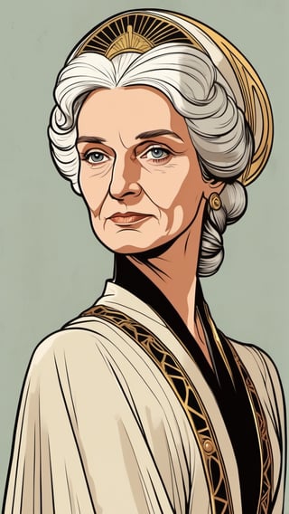 (Grzegorz Rosiński style:0.8) , (Janusz Christa style:1.2) , 
Old beautiful Woman look like Old princes Lea from "Star Wars", 
 realistic,  draw,Comic book Janusz Christa  style, Vector Drawing, ink lines,
 , professional, 4k,  colors, vintage, ,Flat vector art,Vector illustration,flat design,Illustration,illustration
