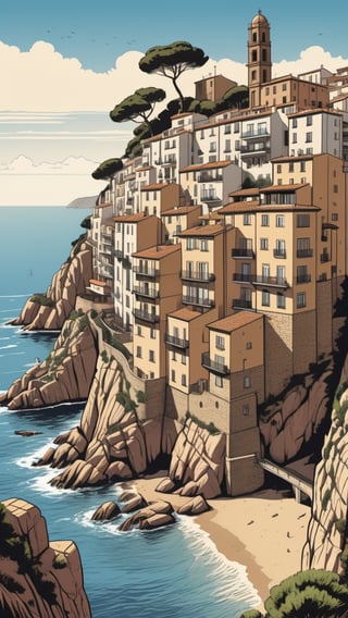 (Grzegorz Rosiński style:0.8) , (Janusz Christa style:1.2) , 

Panorama  of Tossa del mar in Spain, 
 
 realistic,  draw,Comic book Janusz Christa  style, Vector Drawing, ink lines, professional, 4k,  colors, vintage, ,Flat vector art,Vector illustration,flat design,Illustration,illustration,Comic Book-Style 2d,more detail XL