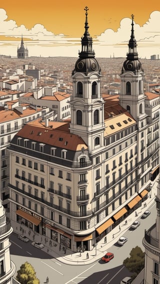 (Grzegorz Rosiński style:0.8) , (Janusz Christa style:1.2) , 

Panorama Madrid, Spain 1480, 
 
 realistic,  draw,Comic book Janusz Christa  style, Vector Drawing, ink lines, professional, 4k,  colors, vintage, ,Flat vector art,Vector illustration,flat design,Illustration,illustration,Comic Book-Style 2d,more detail XL