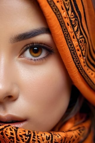 Photo of Beautiful young woman. Detailed face. Close up. Beautiful mesmerizing eyes. (((Scarf Orange))). Smooth skin. Light and Shadows on face. Vibrant colors. Balanced. Symetrical., Miki Asai Macro photography, close-up, hyper detailed, trending on artstation, sharp focus, studio photo, intricate details, highly detailed, by greg rutkowski, Developed and designed by Toni C., created in Playground AI
