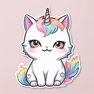 stickers, cute illustration of a unicorn cat, colorful_shapes, kawaii, no bg, pastel colors, delimited lines for cutting,sticker, cute cat