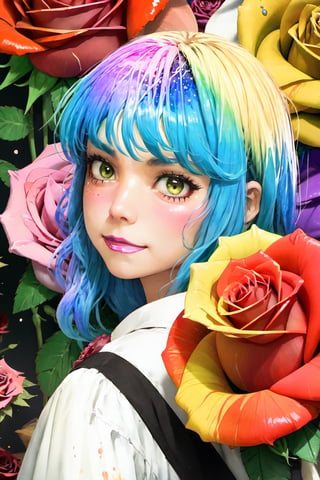 Maximalism, masterpiece, top quality, 8k, high resolution, super detailed, absurd, vivid contrast, insanely detailed,
BREAK
(Rainbow-colored roses:1.5),Anime ,glitter,shiny,watercolor,scandal mami