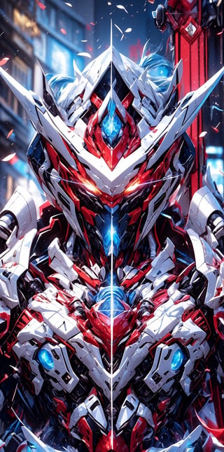 1Mecha  solo, gorgeous armor,no humans,glowing,detailed robot,robot joints,Complex full armor,detailed, glowing, looking down, robot, mecha, science fiction, looking ahead,cool