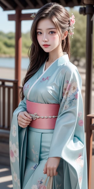 {{Beautiful and detailed eyes},
Detailed face, detailed eyes, slender face, real hands, cute Korean girlfriend 17 year old girl, perfect model body, looking at camera, sad smile, dynamic pose, furisode, kimono, shrine, hatsumode , medium breasts, cosmetics advertising model, her one girl is walking,Realism