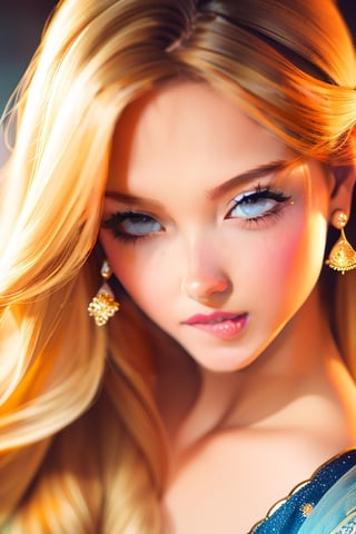 An incredibly beautiful young femme fatale is a golden-haired blonde with two bunches on her head and two long tails, blue-eyed, dressed in a traditional white saree. Masterpiece, perfect image, realistic shots, detailed study of the face, full-length image, 8k, detailed image. extremely detailed illustration, a real masterpiece of the highest quality, with careful drawing. ,sailor moon,indian,serena tsukino,Indian dress,sari,aausagi,Saree,saree