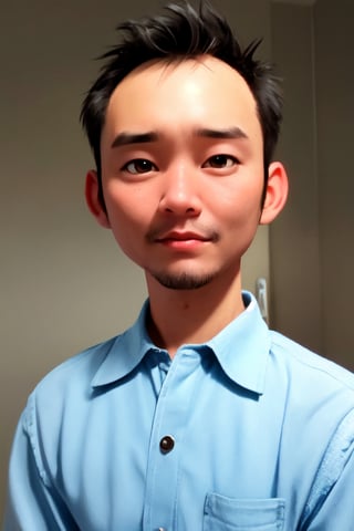 1boy, solo, looking at viewer, simple background, shirt, brown eyes, upper body, lips, portrait, (thin hair), wide forehead, little bald, short hair, rnhg