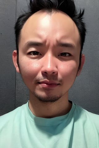 1boy, solo, looking at viewer, simple background, shirt, brown eyes, upper body, lips, portrait, (thin hair), wide forehead, little bald, short hair, rnhg