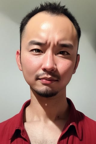 1boy, solo, looking at viewer, simple background, shirt, brown eyes, upper body, lips, portrait, (thin hair), wide forehead, little bald, short hair, rnhg