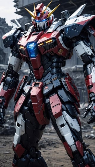 Best quality, original photos,
(Red, white and black Gundam and men: 1.2), strong body
The male officer standing at the front,
Behind it stands a red, blue and yellow heavy armored combat robot.
Huge, cybertoid, watch cam, full body, bold lines, very detailed,
(real: 1.4), (internal illumination: 1.4) (fractal: 0.1),
white, sharp focus, masterpiece, high quality,
Shallow depth of field detailed background,
The background is a blurry science fiction scene,
convey depth and complexity