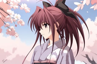 1girl, 
miyabi, kimono, memories off 4, kimonomiyabi,upper body,solo,light smile,looking away,
(scenery:1.2),Cherry blossom trees,
masterpiece, best quality,aesthetic,newest,