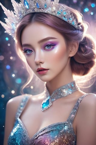 award-winning photography, hyperrealistic, fairytale princess, ethereal glamorous face, intricate glitter eye makeup, cast spell, magic circle, raw photo, concept art style