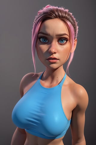 (ultra realistic,32k, masterpiece:1.2),(high detailed skin:1.1),( 8k uhd, dslr, high quality:1.1), (BLUE SPORTS BRA), (muscular female:0.8), (huge breast:1.1), (looking at viewer, portrait:1.1), (glow in the dark:1.1),blank background,Brooklynn_Jurassic_Park